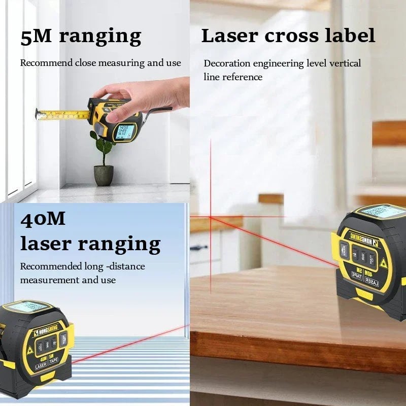 🎉 3-In-1 Infrared Laser Tape Measuring (Imperial & Metric)