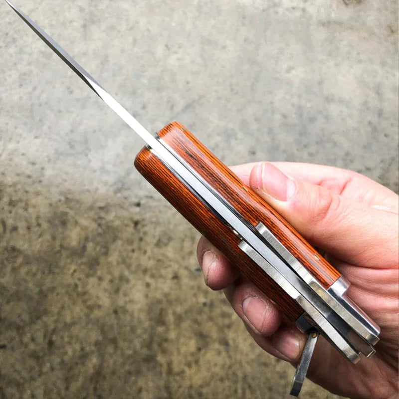 Sharp blade wooden handle pocket knife best for hunting, camping, hiking