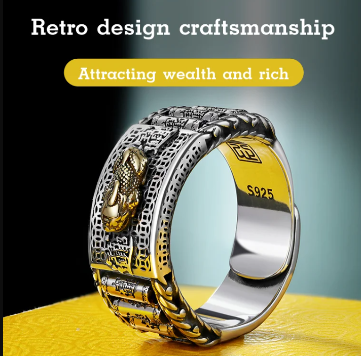 【Bring good luck for you!】 Vintage Pixiu Six-syllabled Sanskrit Mantra Prayer Wheel Ring.