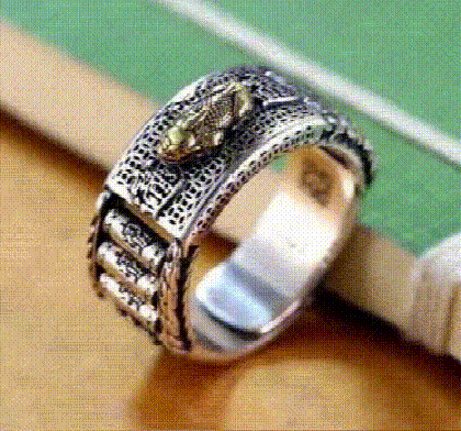 【Bring good luck for you!】 Vintage Pixiu Six-syllabled Sanskrit Mantra Prayer Wheel Ring.