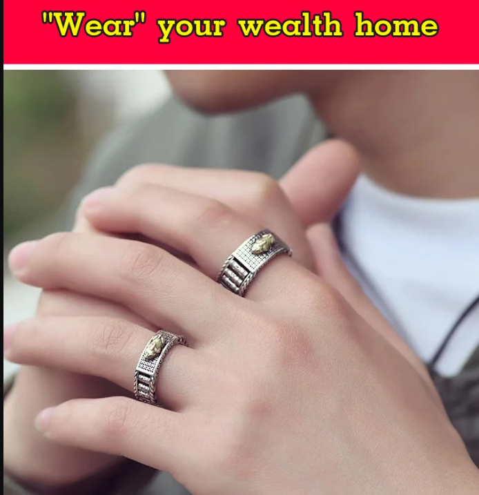 【Bring good luck for you!】 Vintage Pixiu Six-syllabled Sanskrit Mantra Prayer Wheel Ring.