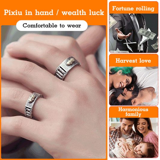 【Bring good luck for you!】 Vintage Pixiu Six-syllabled Sanskrit Mantra Prayer Wheel Ring.